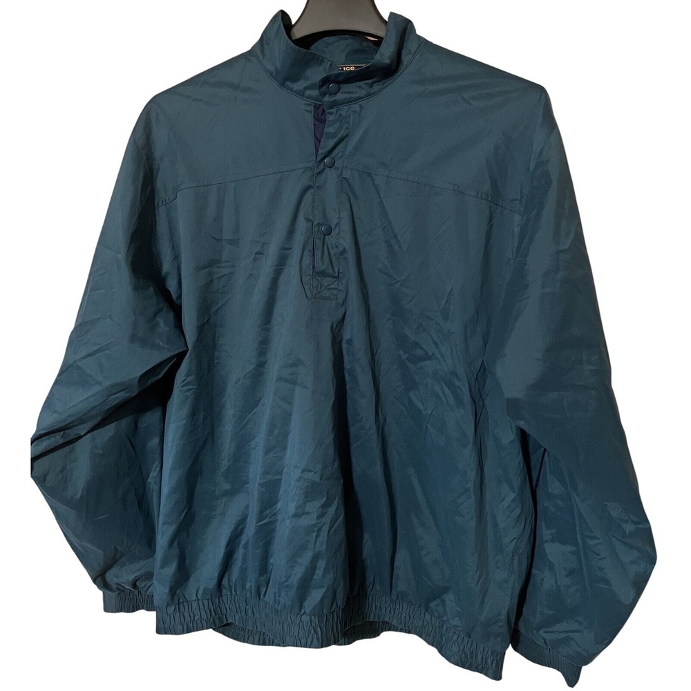 VTG Sunice Windbreaker Jacket Mens Golf Large L LG 1/4 button up nylon Green